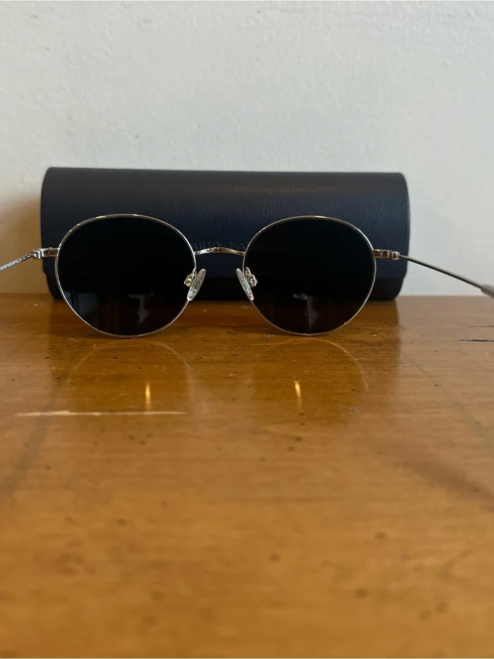 Warby Parker Merrick Sunglasses Polished Silver 50/18-140 Blue Round Frames